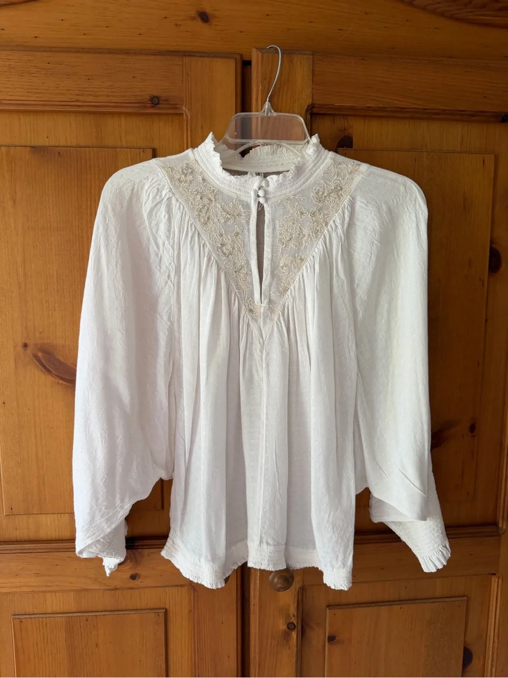 Anthropologie Women's Off White Lace-Detail Peasant Blouse Size M - Picture 3 of 5
